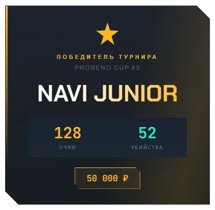 Экран победителя турнира: NAVI Junior, 128 очков